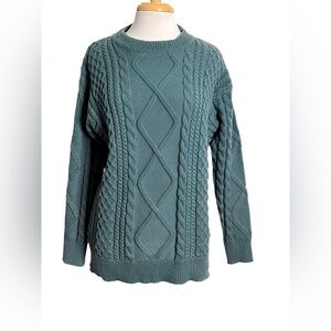 Aelfric Eden Cable Knit Oversized Sweater Women M Green Chunky Vintage Pullover